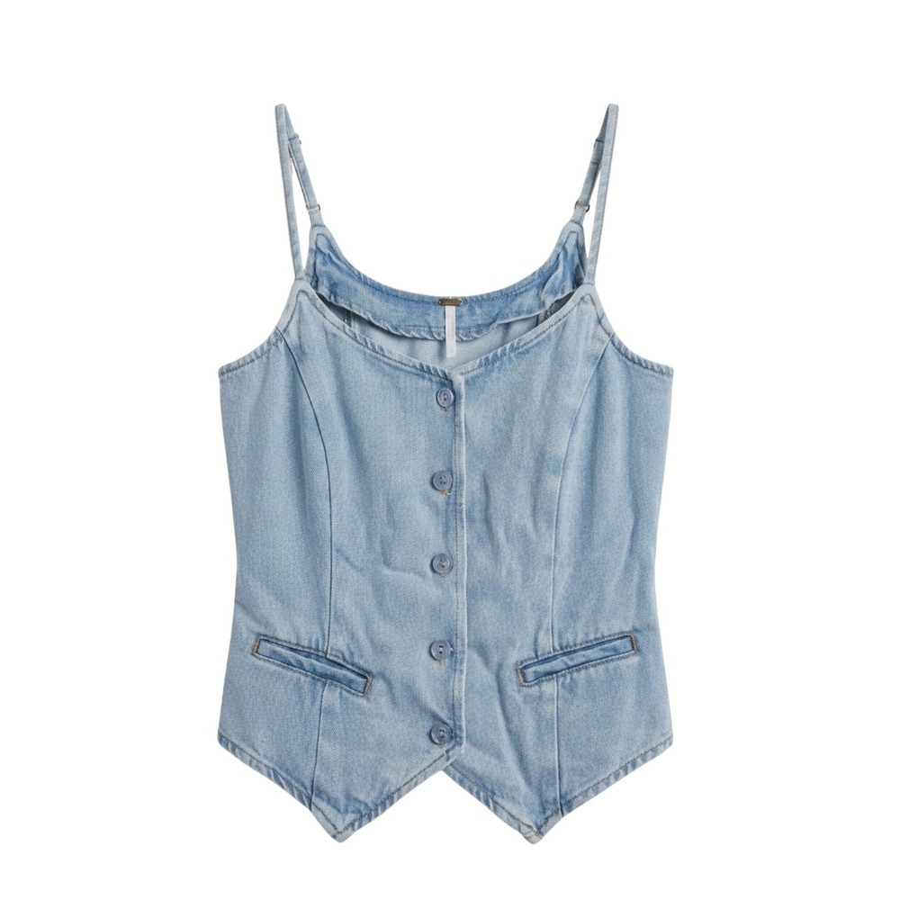 Young Fabulous & Broke YFB Denim Blue Button Front Vest Camisole Top Small